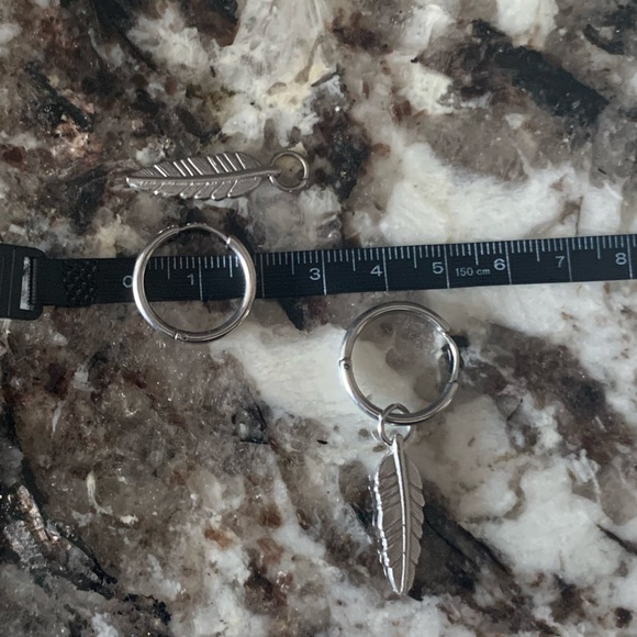 Stainless Steel Feather Dangle Hoop Earrings - Picture 4 of 4